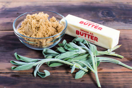 Cooking ingredients for sage and brown butter sauceの写真素材