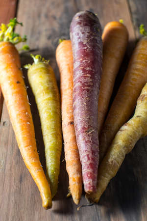 Organic stack of multiple colored carrots
