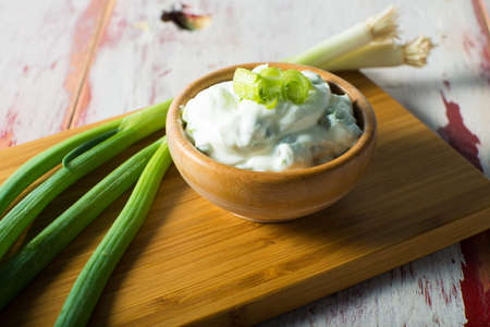 Yogurt or Sour Cream topping for foodの写真素材