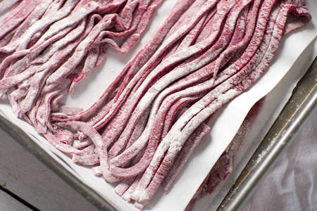 vegetable Juice colorful homemade fettuccine pastaの写真素材