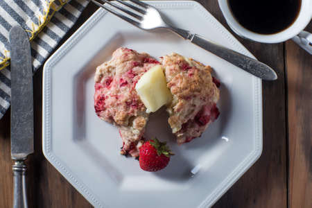 Fresh scones strawberry rosemary dessertの写真素材