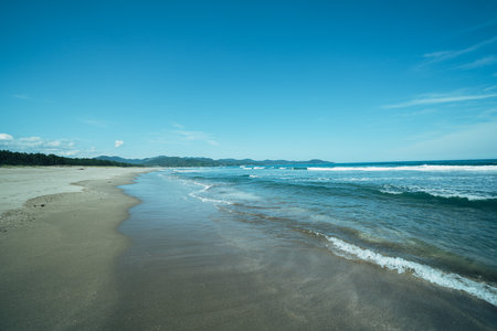 Beautiful tropical beach with blue sky and white clouds - Vintage Filterの写真素材