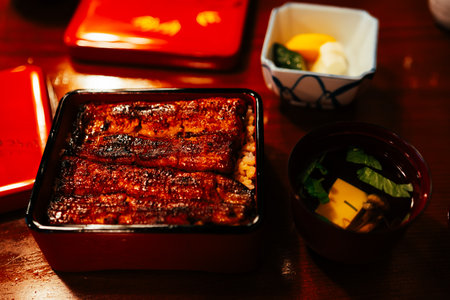japanese cuisine. grilled eel on the table in a restaurantの写真素材
