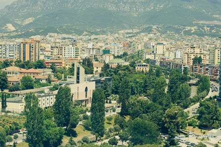 Spring city view of Tirana, the capital of Albaniaの写真素材