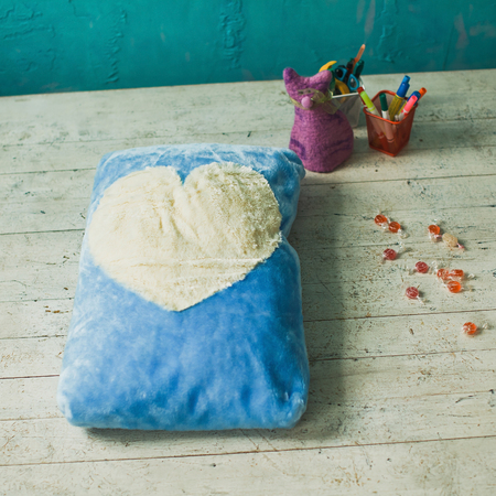 Blue pet place with candies in interiorの写真素材