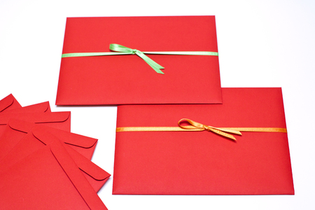 Red envelopes isolated on whiteの写真素材
