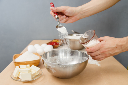 Preparing dough, cooking with flour at homeの写真素材