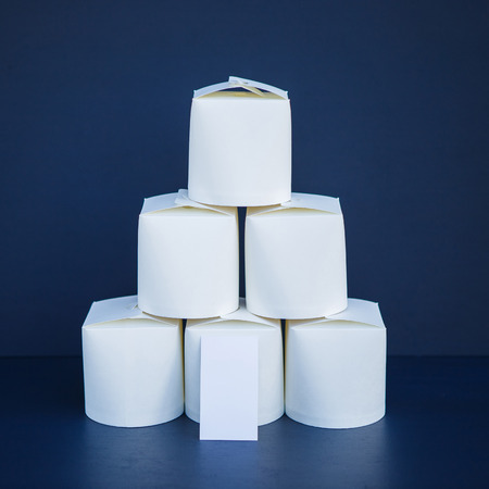 White wok containers on the dark backgroundの写真素材