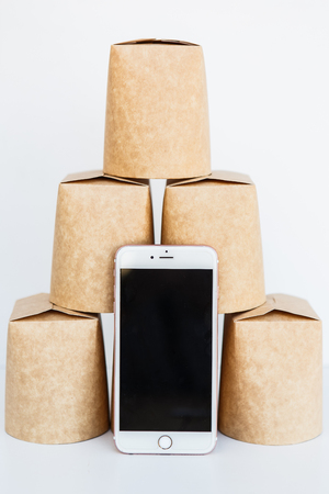 Delivery containers for fastfood on the white backgroundの写真素材