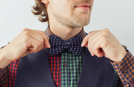 Man with beard wearing bowtie, hipster styleの写真素材