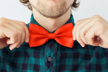 Man with beard wearing bowtie, hipster styleの写真素材