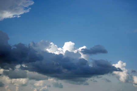 Tranquility, freedom and relaxation concept. Blue sky with white clouds and sun in sunny summer day....