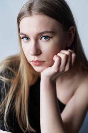 Portrait of a young woman with natural makeup and natural styling.Advertising natural cosmetics.Advertising for a beauty salon.Care cosmetics, face and body skin care. High quality photoの写真素材