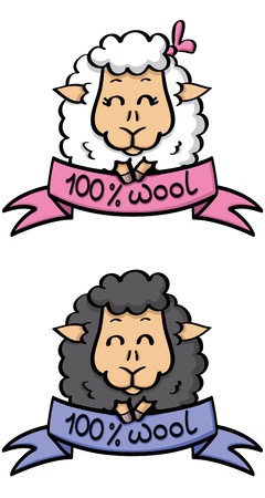 labels of natural wool with funny sheepsのイラスト素材