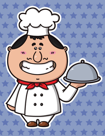 vector illustration of kawaii Cook  which is holding a dishのイラスト素材