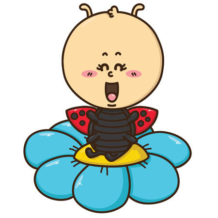 kawaii ladybug  Vector illustration of happy cartoon Ladybug on flowerのイラスト素材