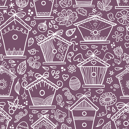 cute hand-drawn bird houses  のイラスト素材