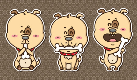 3 kawaii puppies  Vector illustration of 3 happy cartoon dogs with bonesのイラスト素材