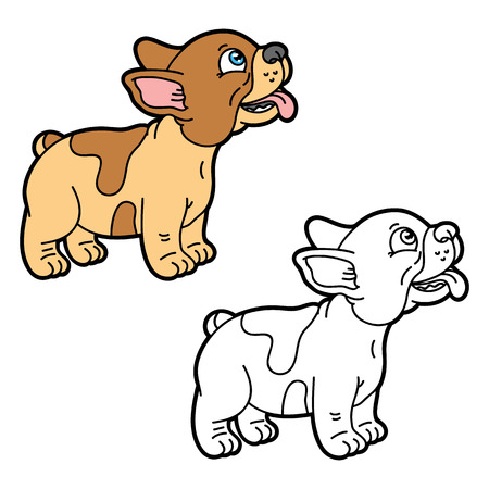 funny puppy. Vector illustration coloring page of happy cartoon puppy for children and scrap bookのイラスト素材
