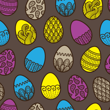 doodle Easter pattern. Vector seamless doodle easter pattern with Easter eggsのイラスト素材