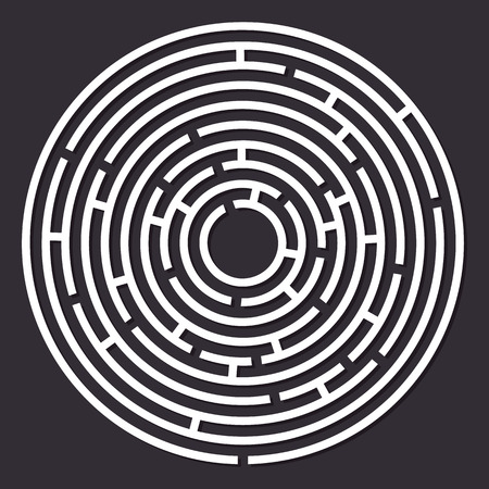 Maze paper labyrinth. Vector illustration of round labyrinth with some wrong waysのイラスト素材