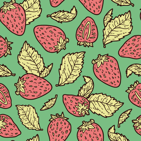 cute strawberry pattern. Vector doodle seamless pattern with strawberries for wallpaper web page background surface textures textile scrap book design fabric menuのイラスト素材