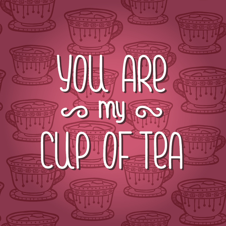 cute card. vector card with text and ornate outline doodle seamless pattern on backgroundのイラスト素材