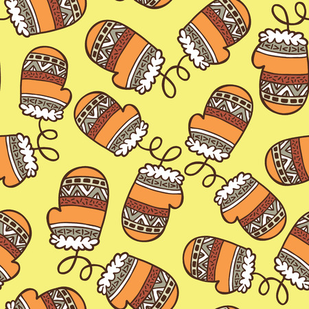 winter pattern. vector seamless pattern with hand drawn ornate doodle objectのイラスト素材