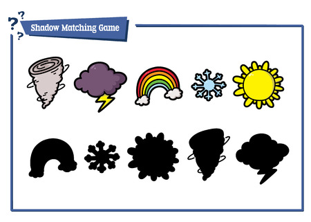 funny shadow weather game. Vector illustration of shadow matching game with cartoon weather icons for childrenのイラスト素材