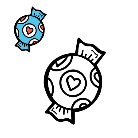 funny simple coloring page. Vector illustration coloring page of cartoon candy for children, coloring and scrap bookのイラスト素材