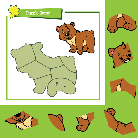 cute puzzle game. Vector illustration of puzzle game with happy cartoon bear for childrenのイラスト素材