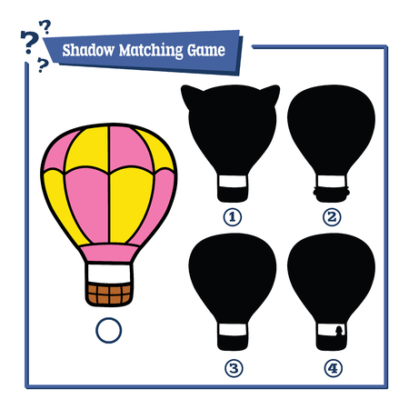 educational kids shadow game. Vector illustration of shadow educational kids matching game with cartoon hot air balloon for childrenのイラスト素材
