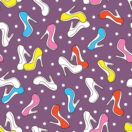 vector fashion seamless pattern with hand drawn high heels shoesのイラスト素材