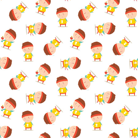 Vector illustration seamless pattern of cute cartoon runner boys charactersのイラスト素材