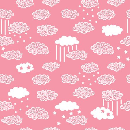 ornate sky pattern. vector seamless pattern with hand drawn doodle cloudsのイラスト素材