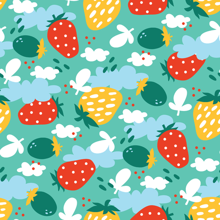 Vector seamless background pattern with hand drawn ornate strawberriesのイラスト素材
