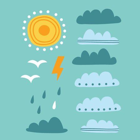Vector set of hand drawn ornate weather elementsのイラスト素材