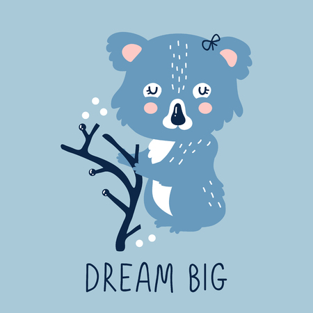 Vector illustration of cute funny baby koala for print, poster, scandinavian design.のイラスト素材