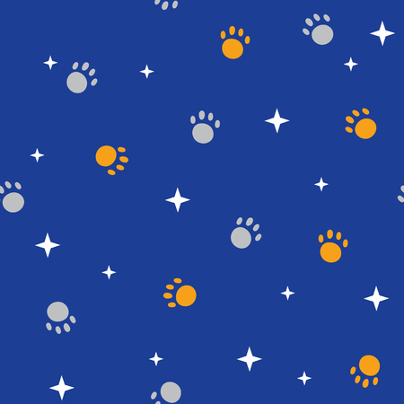 vector seamless background patterns in Scandinavian style, cartoon cute paws and elements for fabric design, wrapping paper, notebooks coversのイラスト素材