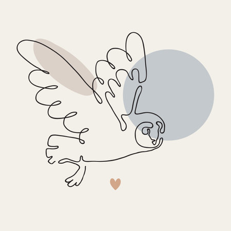 Vector continuous line art print with flying barn owlのイラスト素材