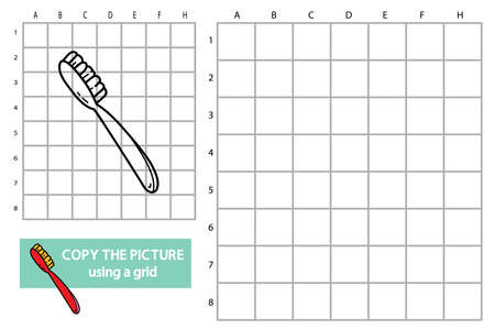 Vector illustration of grid copy picture educational puzzle game with doodle Toothbrushのイラスト素材