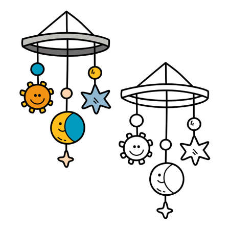 Vector illustration coloring page of doodle mobile for children and scrap bookのイラスト素材