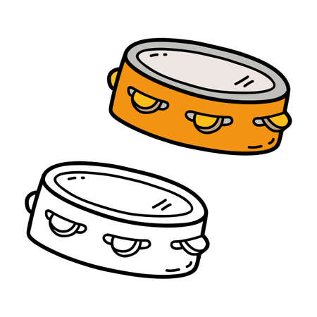 Vector illustration coloring page of doodle tambourine for children and scrap bookのイラスト素材