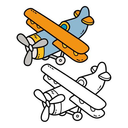 Vector illustration coloring page of doodle plane for children and scrap bookのイラスト素材