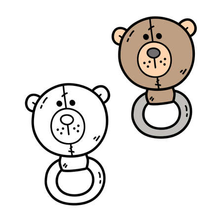 Vector illustration coloring page of doodle bear rattle for children and scrap bookのイラスト素材