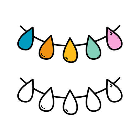 Vector illustration coloring page of doodle felt garland for children and scrap bookのイラスト素材