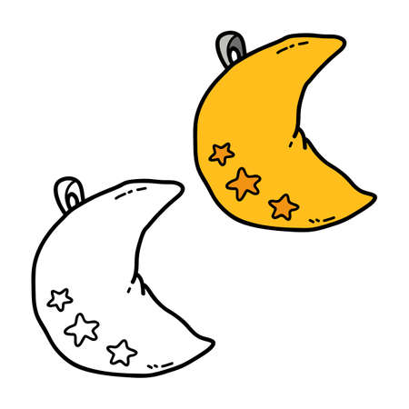 Vector illustration coloring page of doodle moon pillow for children and scrap bookのイラスト素材