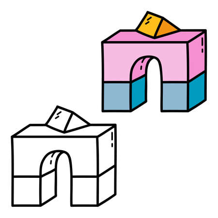 Vector illustration coloring page of doodle wooden block for children and scrap bookのイラスト素材