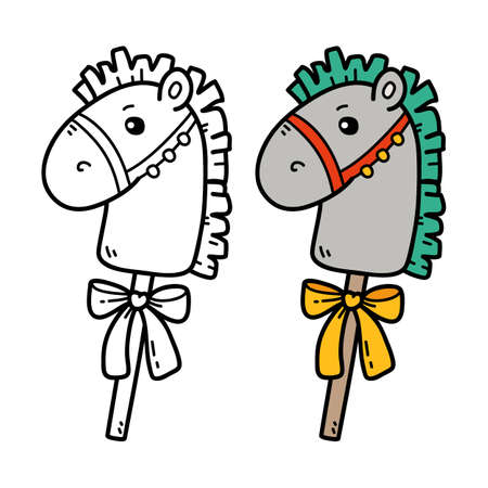 Vector illustration coloring page of doodle horse for children and scrap bookのイラスト素材