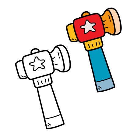Vector illustration coloring page of doodle hammer for children and scrap bookのイラスト素材